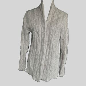 Tahari 100% 2 Ply Cashmere M Gray Cardigan Thick Cable Knit Sweater Open Front